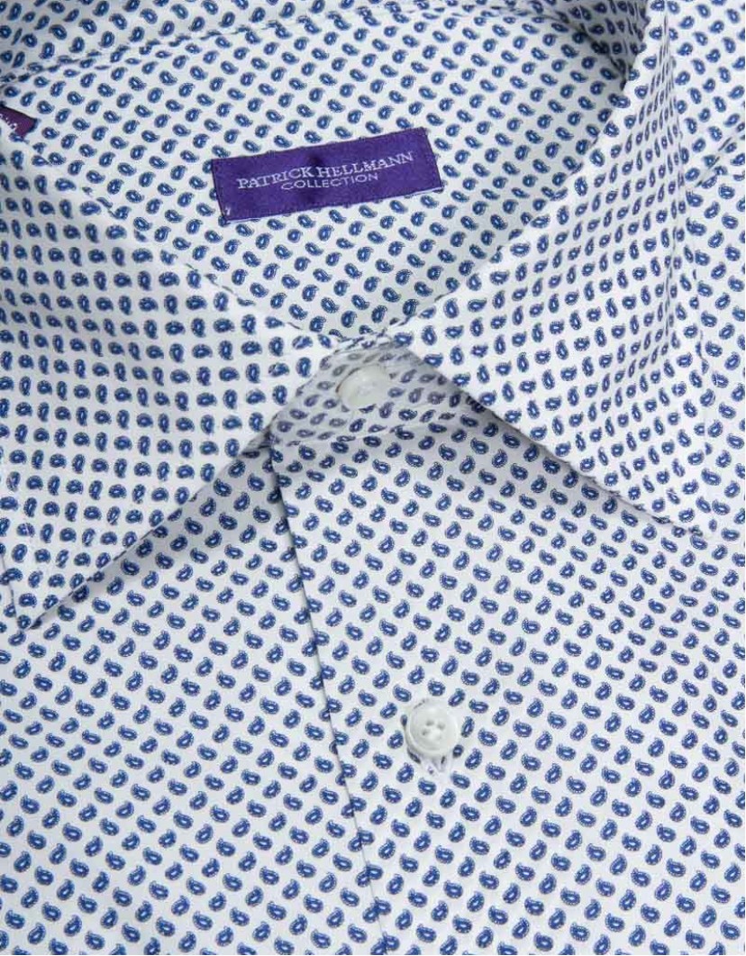 Patrick Hellmann Collection White Shirt With Small Navy Blue Drops Pattern image